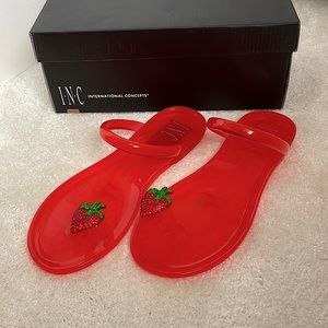 INC International Concepts Strawberry Red Jelly Toe Ring Slide Sandals